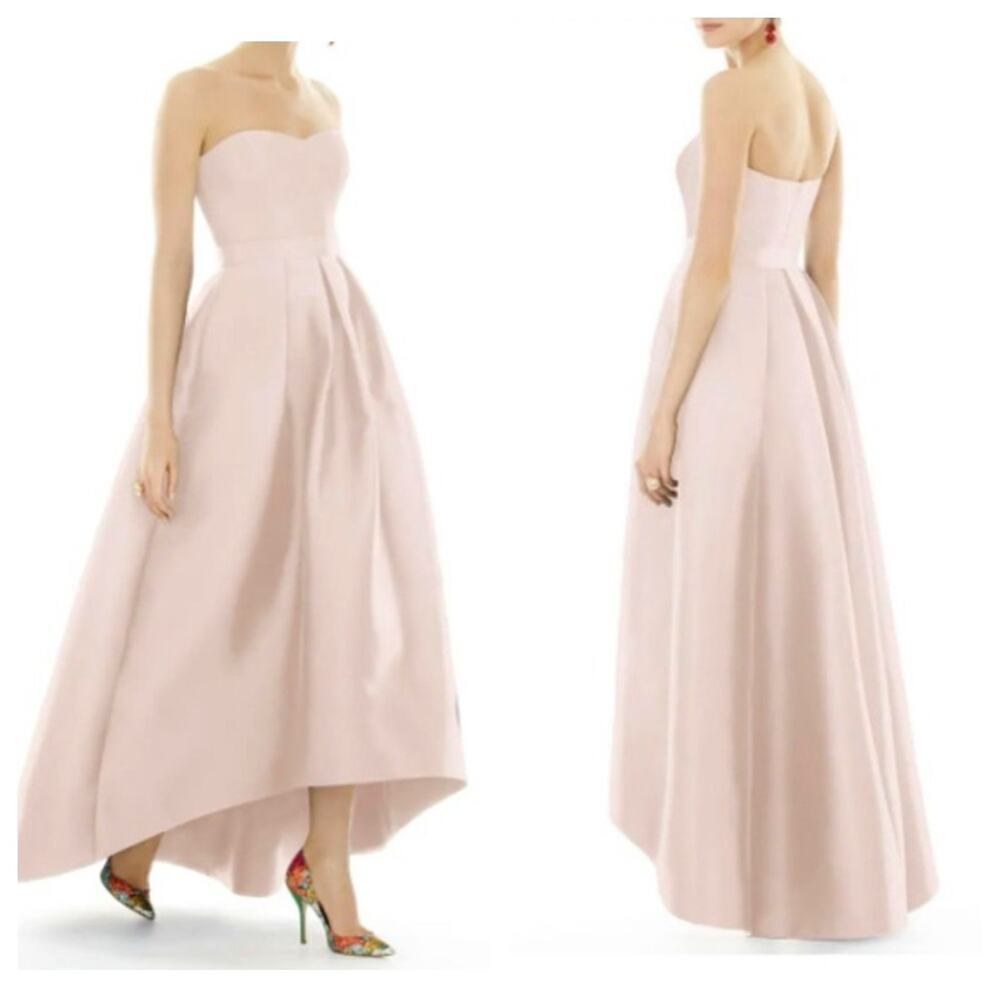 Alfred Sung D699S Strapless Pleated High/Low Sateen Twill Gown Blush Size 16 NWT - Picture 1 of 12